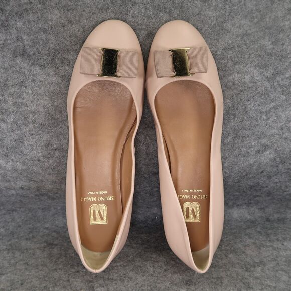 Bruno Magli Shoes Womens 39.5 Ballet Flats Leather Mina Bow Classic Career Beige - Picture 7 of 15